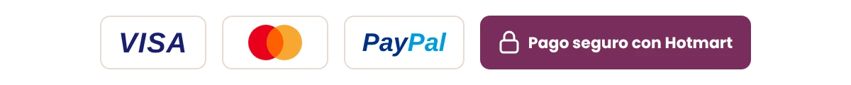 Métodos de pago: Visa, Mastercard, PayPal y pago seguro con Hotmart