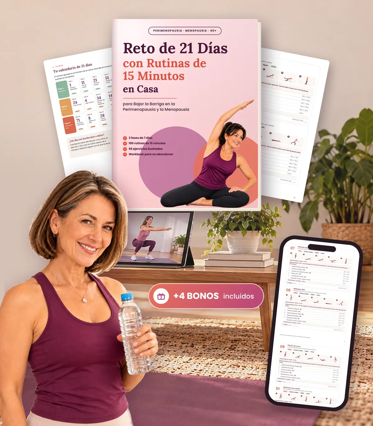 Reto de 21 Días con Rutinas de 15 Minutos en Casa y 4 bonos