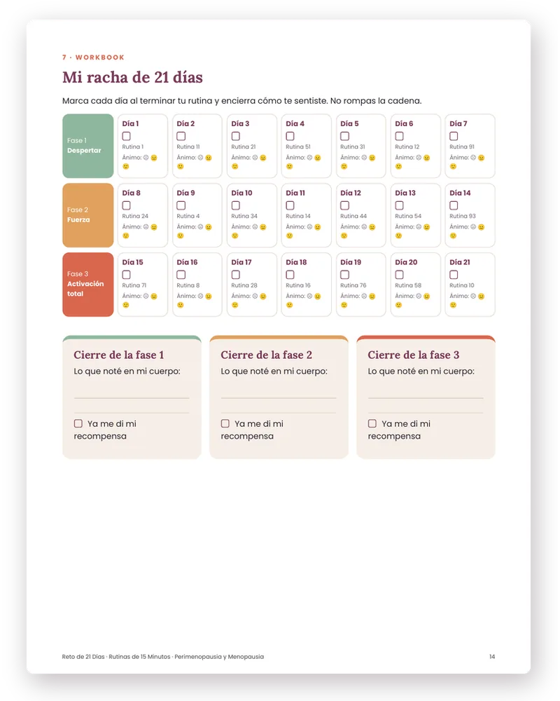 Workbook con tu racha de 21 días para no abandonar